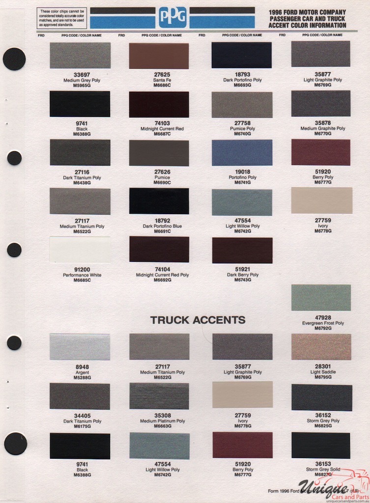1996 Ford Paint Charts PPG 6